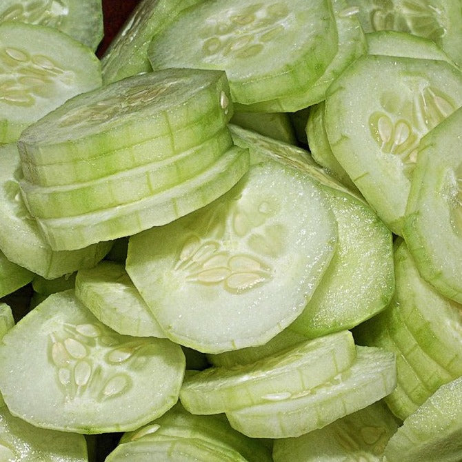 Sliced Summer Dance Hybrid Cucumber with crisp texture and exceptional taste.