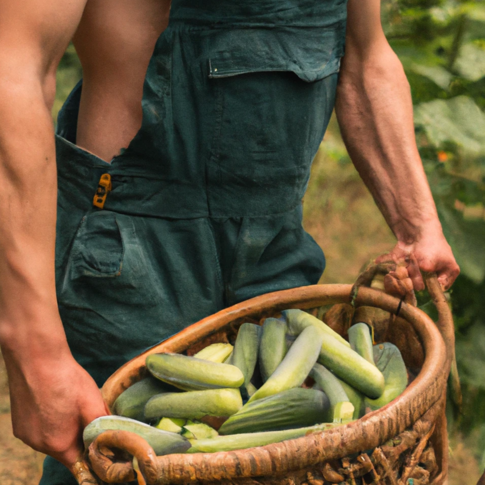 Cucumber Regal Pickling Pkt NT - bountiful harvest in a basket, robust disease resistance, ideal for pickling.