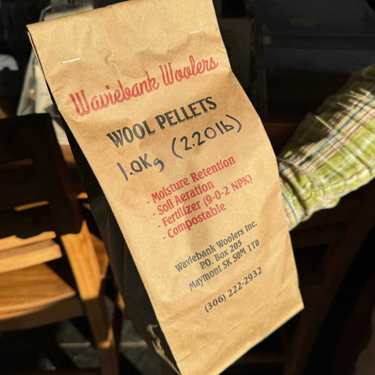 Bag of Canadian wool pellets fertilizer for soil amendment and gardening