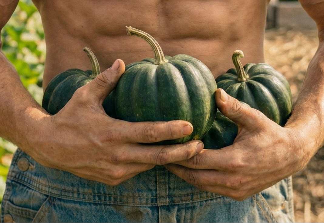 Table Queen Acorn Squash with dark green ribbed skin and golden-orange flesh ready for harvest