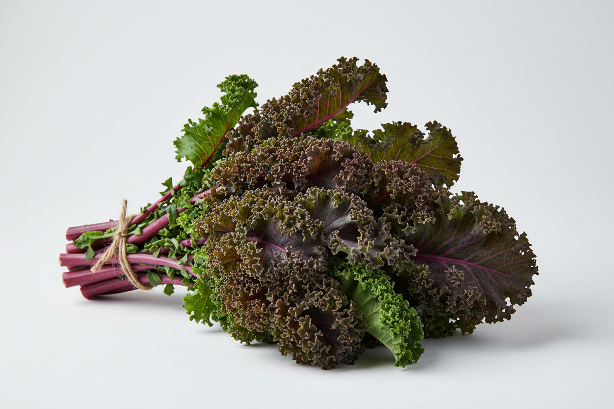 Bunch of purple kale on a white background scarlet-kale-curled-growing-in-a-garden MatchesSeeds