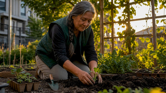Woman planting organic vegetable seeds outdoors