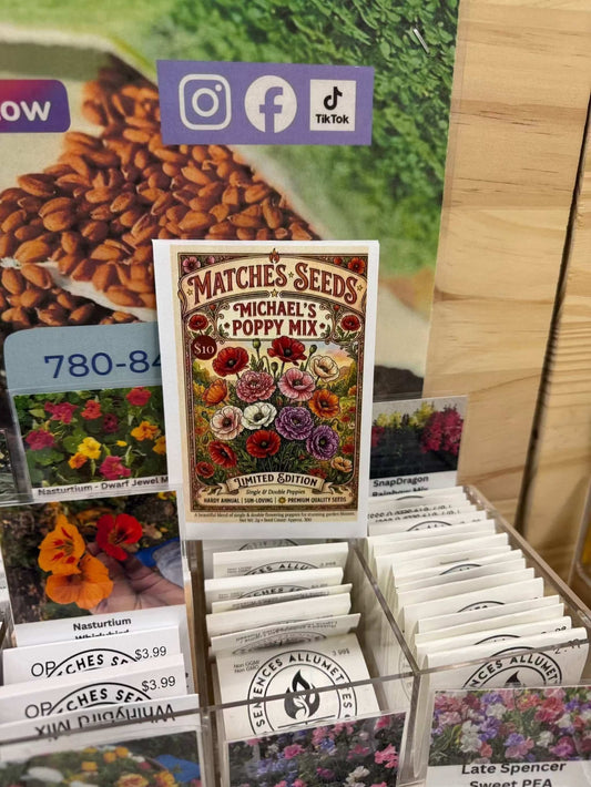 Limited edition poppy wildflower seed mix featuring single, double, and peony-flowered varieties