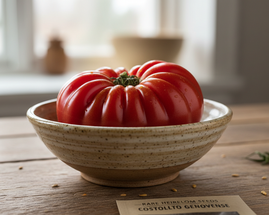 red Costoluto Genovese Tomato in a nice bowl on a table