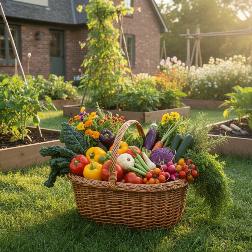 Basket of fresh vegetables in a garden setting, Cultivate Your Sanctuary: The Medium Garden Bundle Matches Seeds