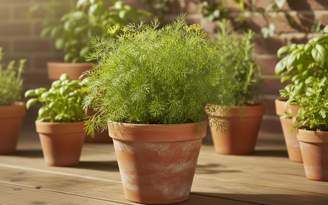 Ella Dill cultivar with dense, emerald green dill leaves growing compactly up to 35 cm tall