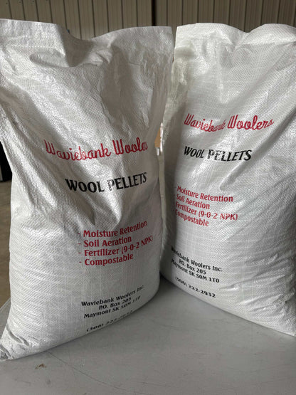 A bag of Canadian-made wool pellets for regenerative soil amendment and natural fertilizer 12.5 KG Whole Garden Sack Matches Seeds 