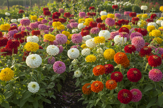 Giant Blue Point Zinnia Mix vibrant blue and purple blooms under the sea zinnia mix tall plants