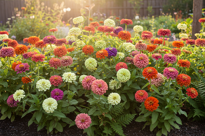 Under The Sea Zinnia Mix Flowers in a garden